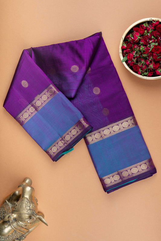 Purple and turquoise silk cotton saree