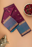 Maroon and turquoise silk cotton saree