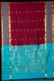 Maroon and turquoise silk cotton saree