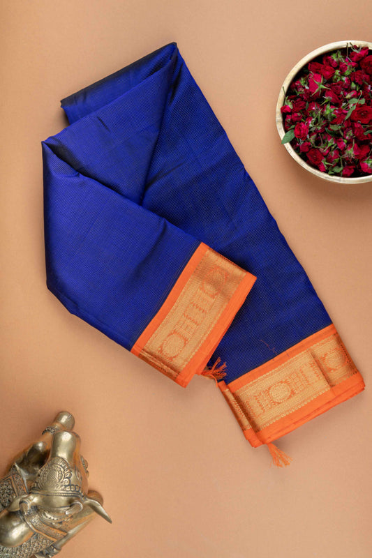 Blue and orange silk cotton saree