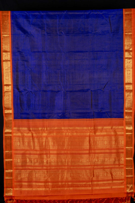 Blue and orange silk cotton saree