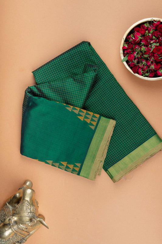 Green temple border silk cotton saree