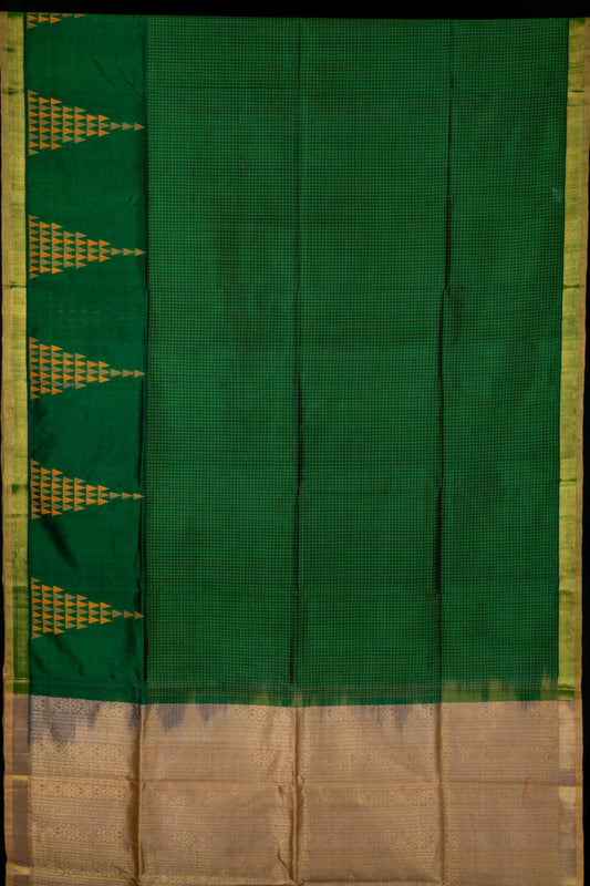 Green temple border silk cotton saree