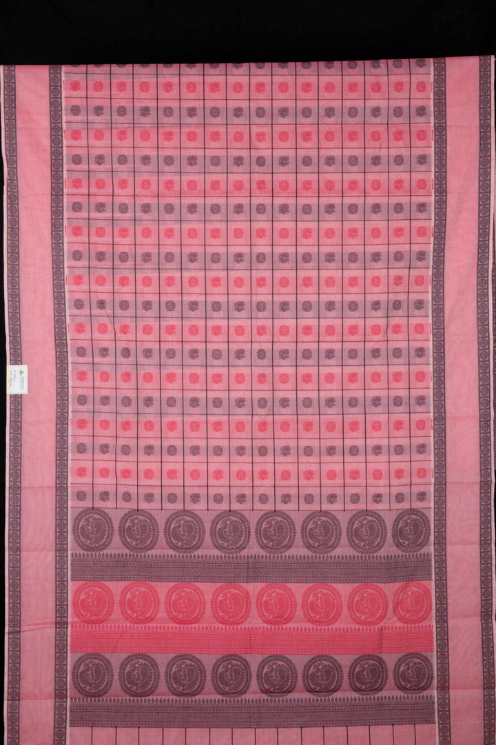 Pink mayil and chakram kanchi cotton saree