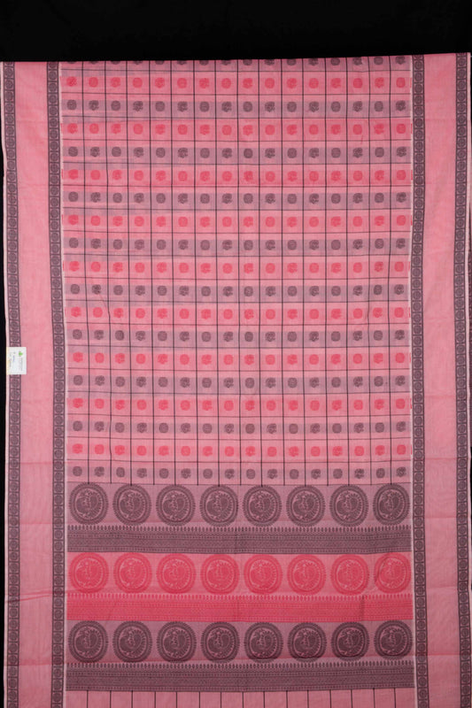 Pink mayil and chakram kanchi cotton saree