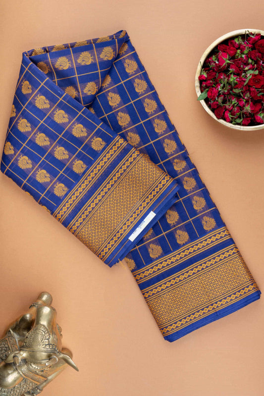 Blue mayil kanchi cotton saree