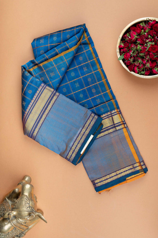 Peacock blue silk cotton saree