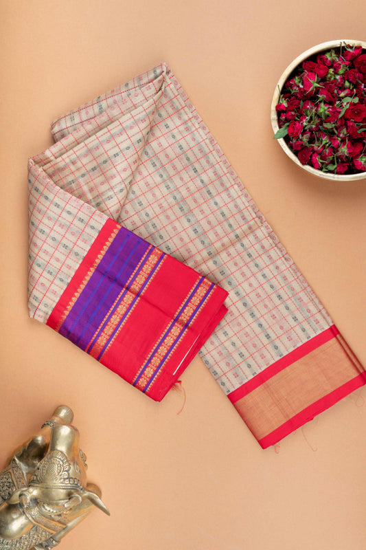 offwhite and red silk cotton saree